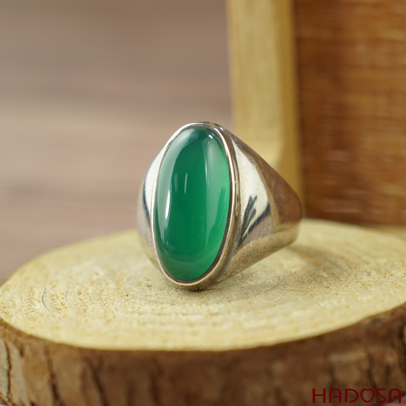 Nhẫn đá Onyx xanh bạc 925 cao cấp