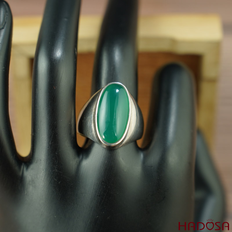 Nhẫn đá Onyx xanh bạc 925 cao cấp