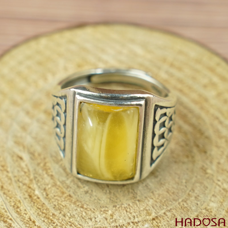 Nhẫn Hổ Phách mật lạp bạc 925