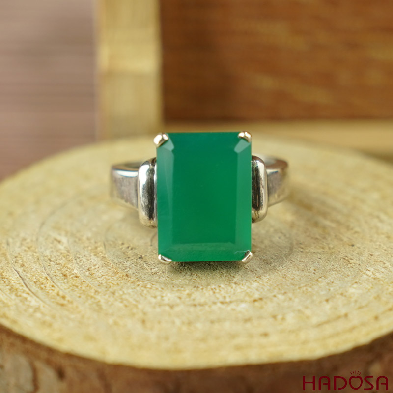 Nhẫn đá Onyx xanh bạc 925 cao cấp size 13