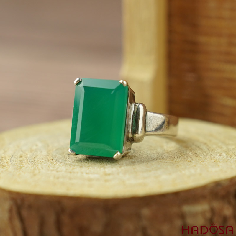 Nhẫn đá Onyx xanh bạc 925 cao cấp size 13