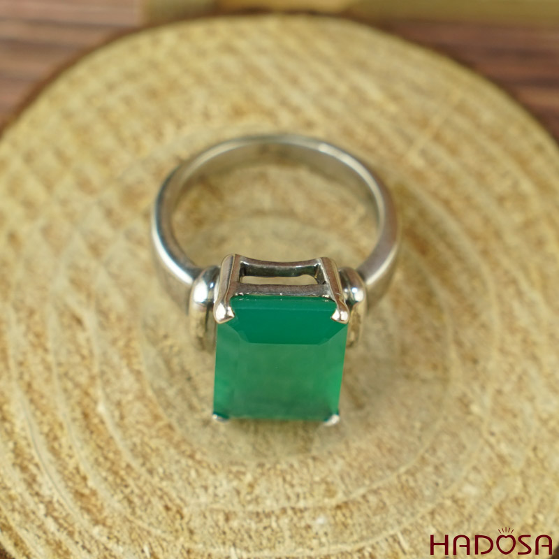 Nhẫn đá Onyx xanh bạc 925 cao cấp size 13