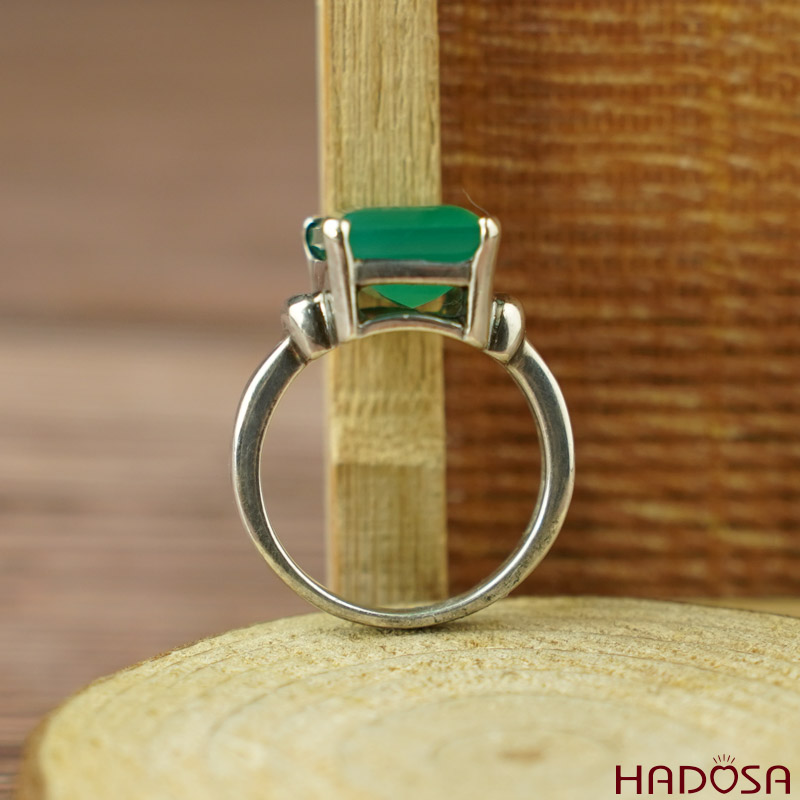 Nhẫn đá Onyx xanh bạc 925 cao cấp size 13