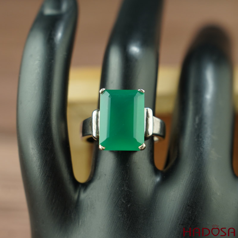 Nhẫn đá Onyx xanh bạc 925 cao cấp size 13