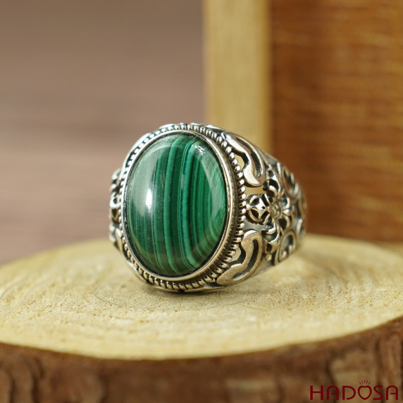 Nhẫn bạc 925 đá Lông Công 12*16mm