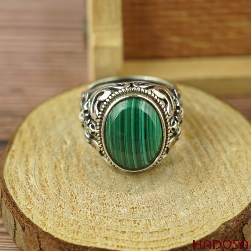 Nhẫn bạc 925 đá Lông Công 12*16mm