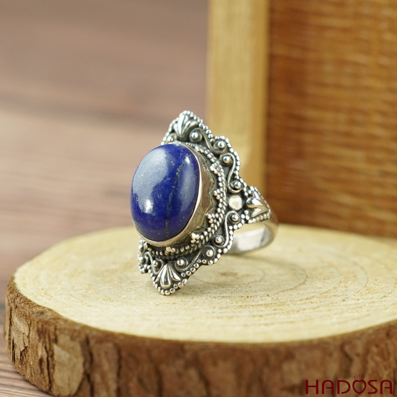 Nhẫn đá Lapis bạc 925 cao cấp size 13