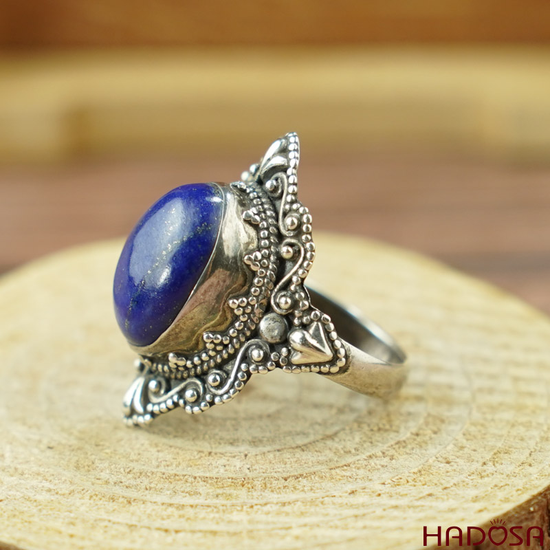 Nhẫn đá Lapis bạc 925 cao cấp size 13