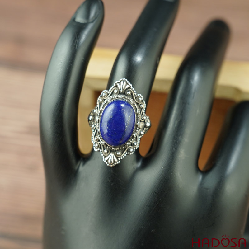 Nhẫn đá Lapis bạc 925 cao cấp size 13