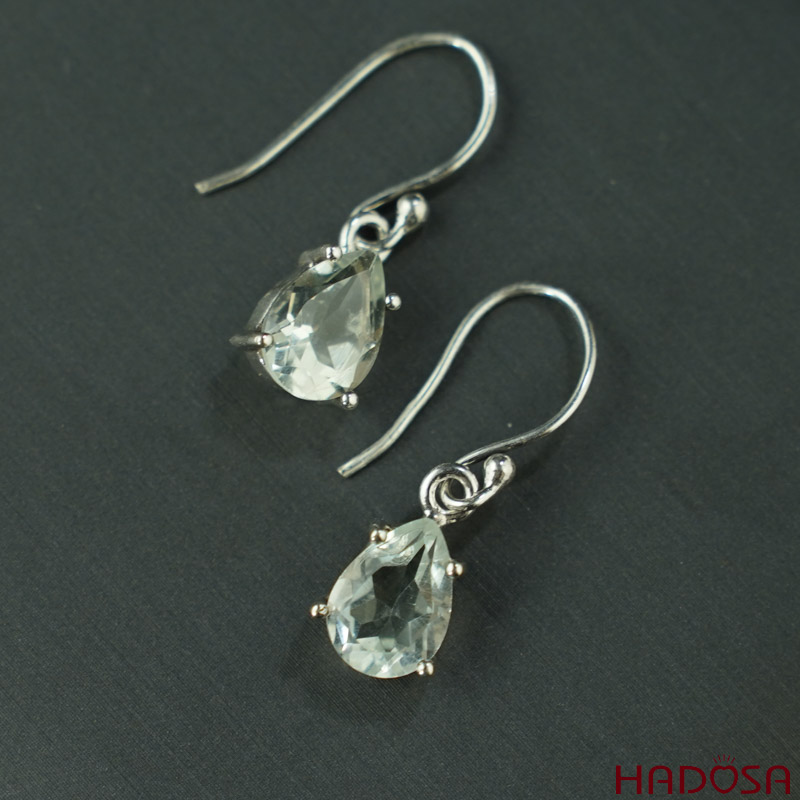 Hoa tai Thạch anh xanh bạc 925