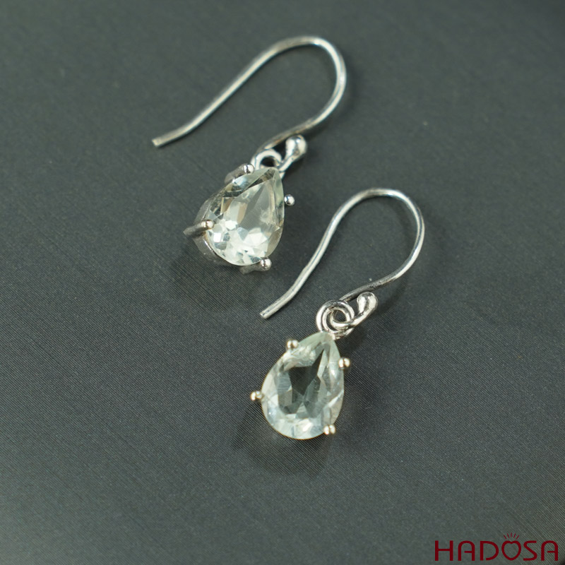 Hoa tai Thạch anh xanh bạc 925