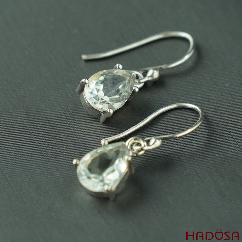 Hoa tai Thạch anh xanh bạc 925
