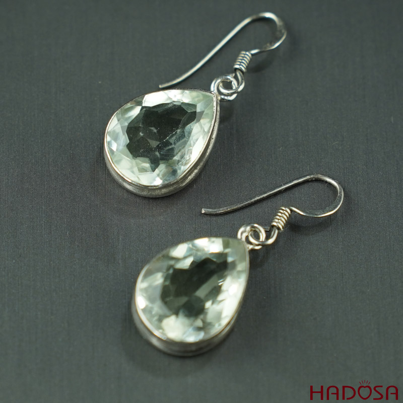 Bông tai đá Thạch anh xanh bạc 925