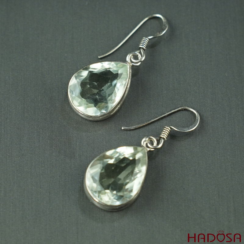 Bông tai đá Thạch anh xanh bạc 925