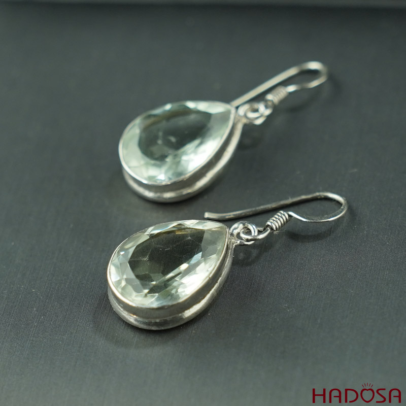 Bông tai đá Thạch anh xanh bạc 925