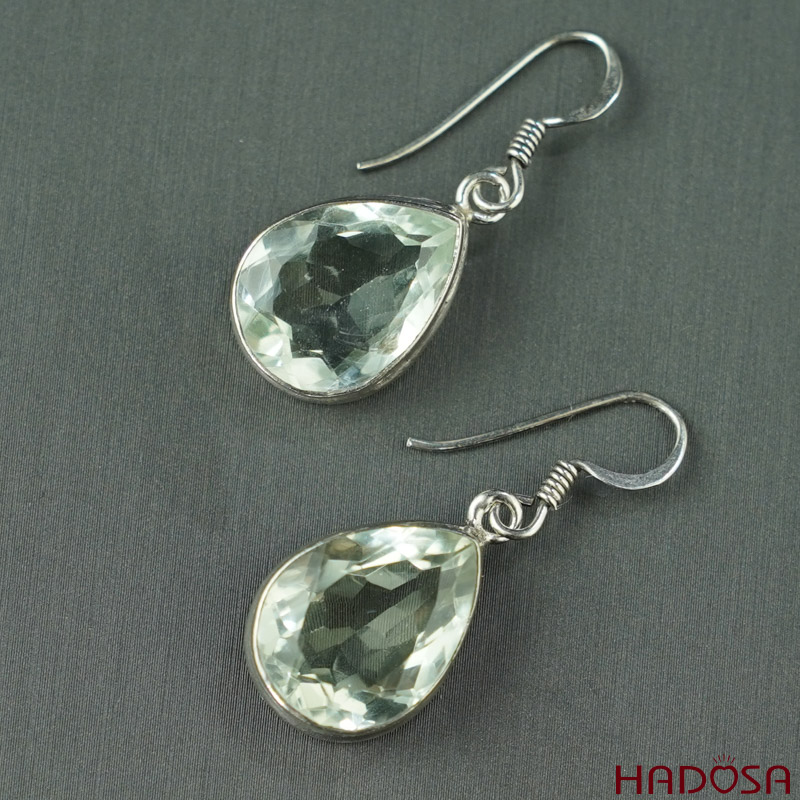 Bông tai đá Thạch anh xanh bạc 925