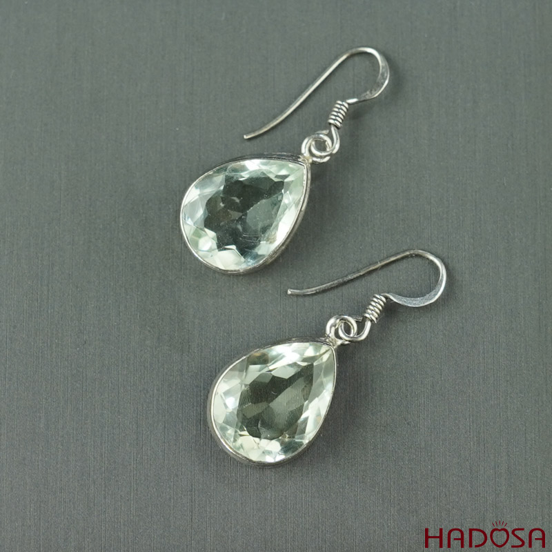 Bông tai đá Thạch anh xanh bạc 925