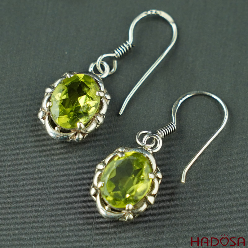 Hoa tai đá Peridot cao cấp bạc 925