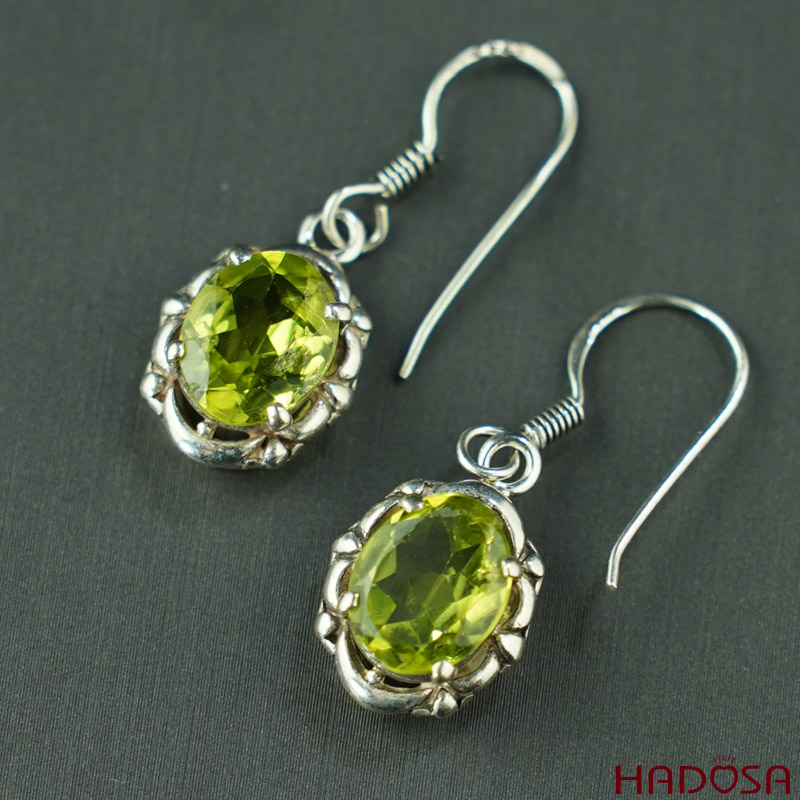 Hoa tai đá Peridot cao cấp bạc 925