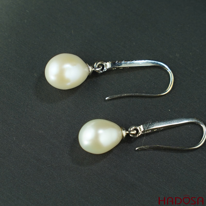 Bông tai ngọc trai hạt gạo 8-9mm bạc 925