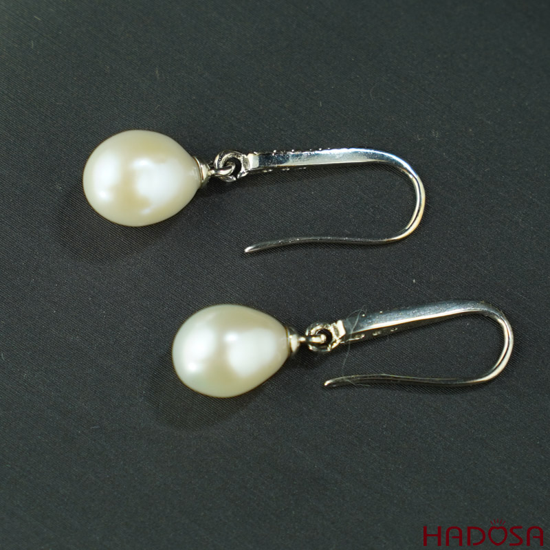 Bông tai ngọc trai hạt gạo 8-9mm bạc 925