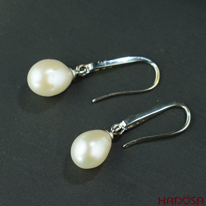 Bông tai ngọc trai hạt gạo 8-9mm bạc 925