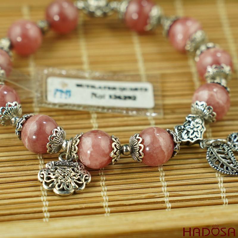 Vòng đá Đào Hoa mệnh Hỏa mệnh Thổ mix charm bạc 925