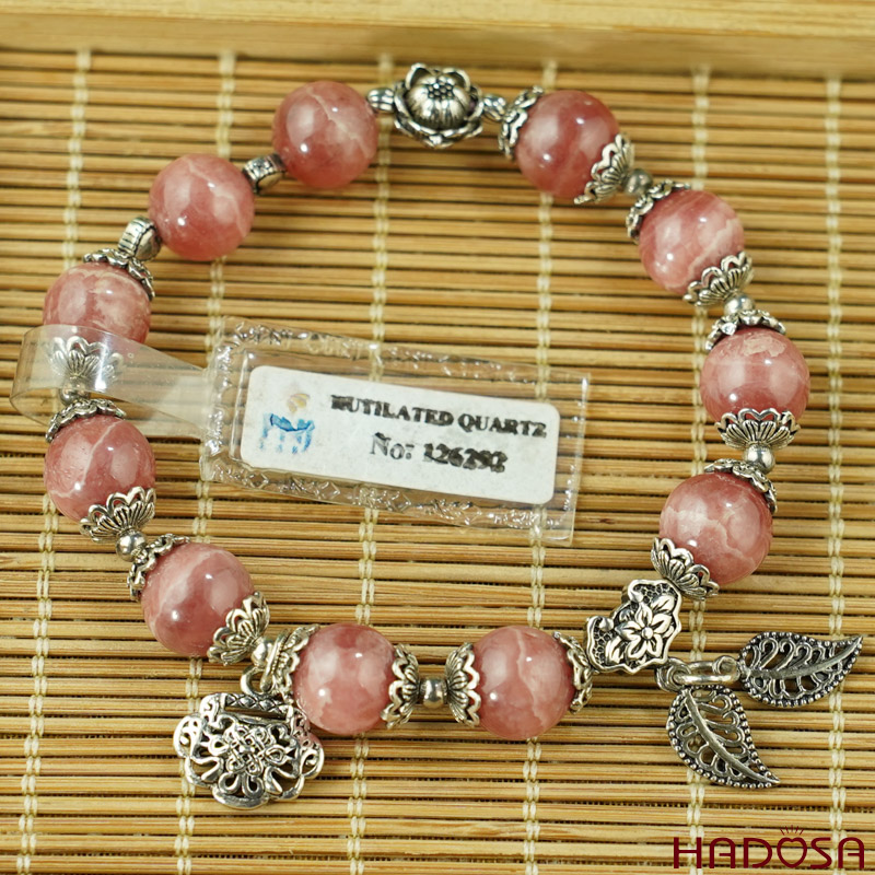 Vòng đá Đào Hoa mệnh Hỏa mệnh Thổ mix charm bạc 925