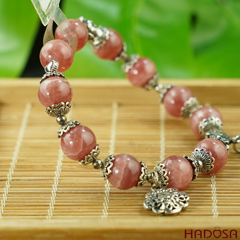 Vòng đá Đào Hoa mệnh Hỏa mệnh Thổ mix charm bạc 925