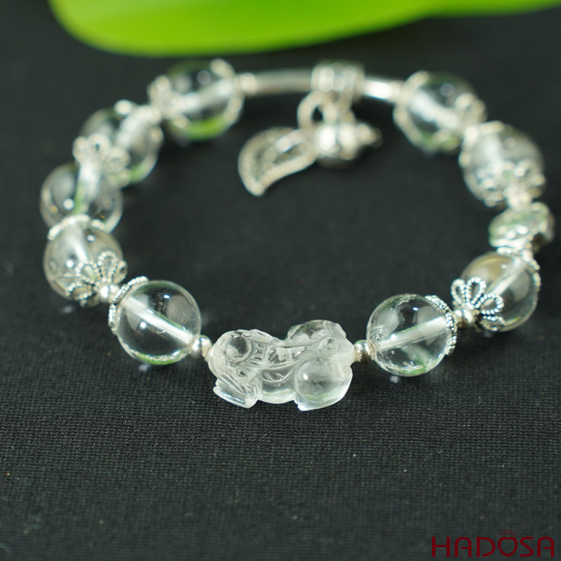 Vòng Thạch anh trắng 10mm mix charm bạc 925