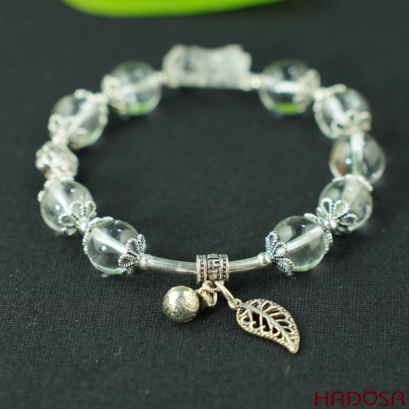 Vòng Thạch anh trắng 10mm mix charm bạc 925