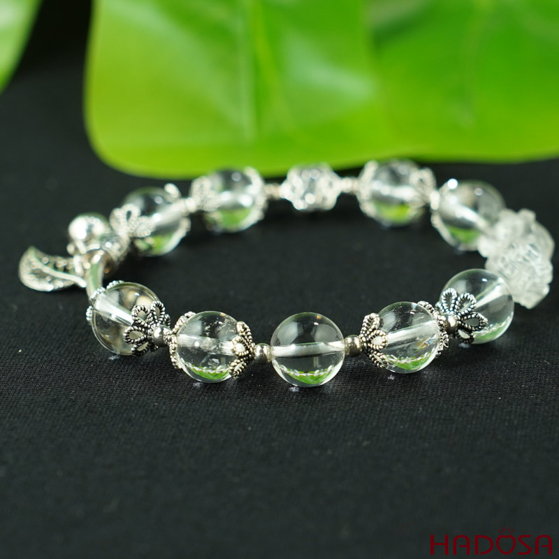 Vòng Thạch anh trắng 10mm mix charm bạc 925