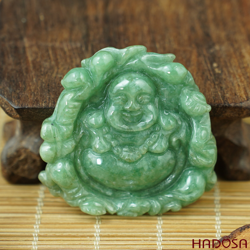 Mặt Di Lặc Cẩm Thạch A xanh đậu điểm huyết 48x40mm