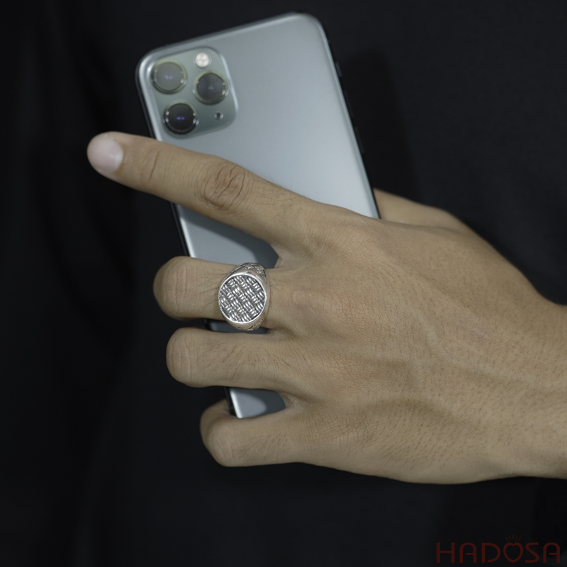 Nhẫn bạc nam kiểu đan mặt bản tròn