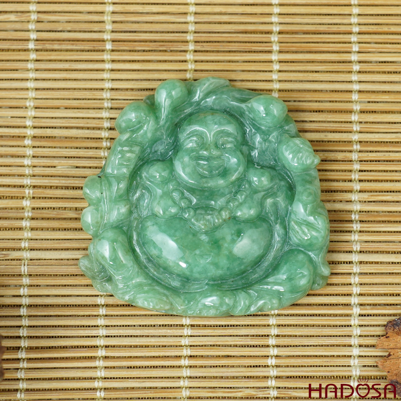 Mặt Di Lặc Cẩm Thạch A xanh đậu điểm huyết 48x40mm