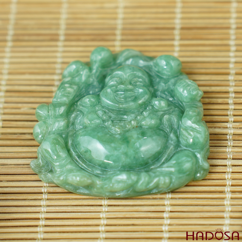 Mặt Di Lặc Cẩm Thạch A xanh đậu điểm huyết 48x40mm