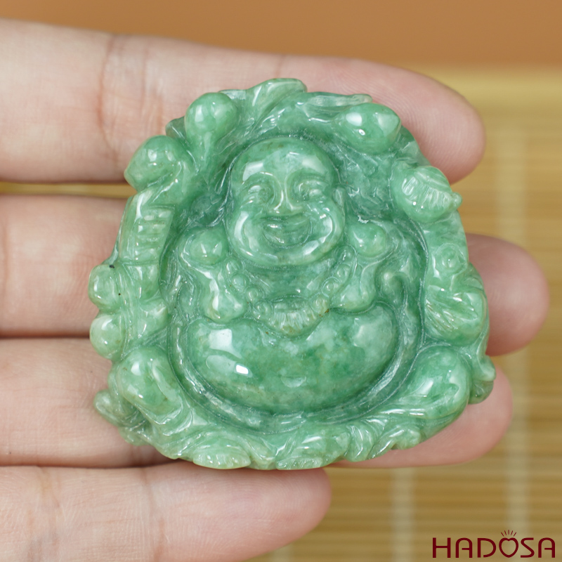 Mặt Di Lặc Cẩm Thạch A xanh đậu điểm huyết 48x40mm