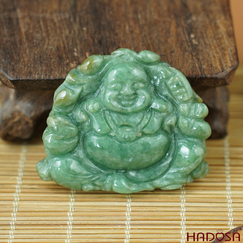 Mặt Di Lặc Cẩm Thạch A xanh đậu điểm huyết 48x40mm