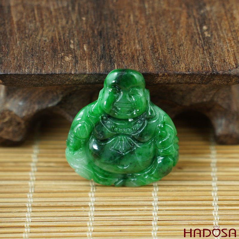 Mặt Di Lặc Cẩm Thạch xanh lý đậm 28*30mm