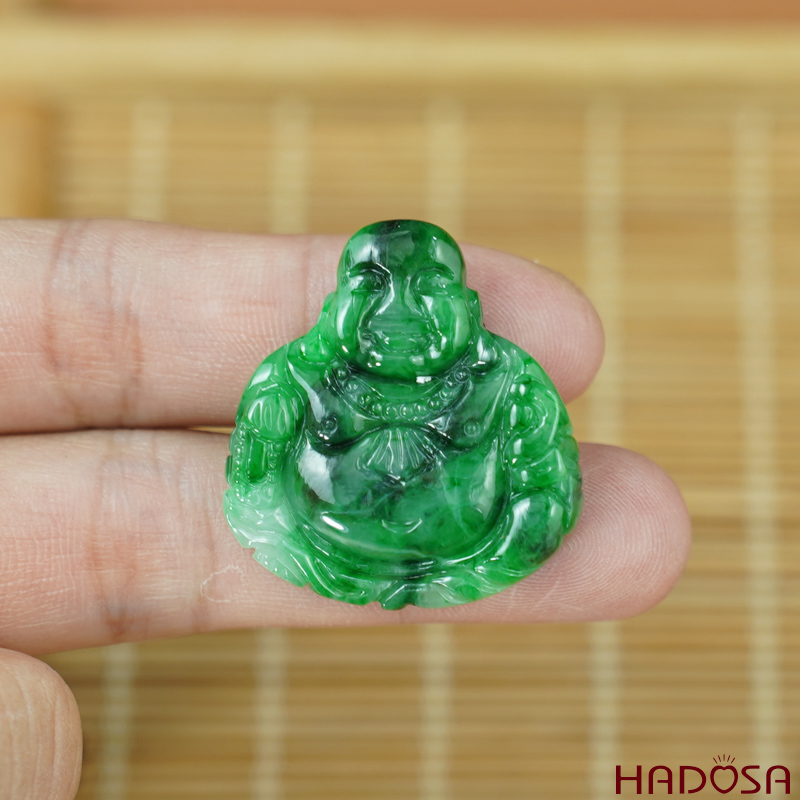 Mặt Di Lặc Cẩm Thạch xanh lý đậm 28*30mm