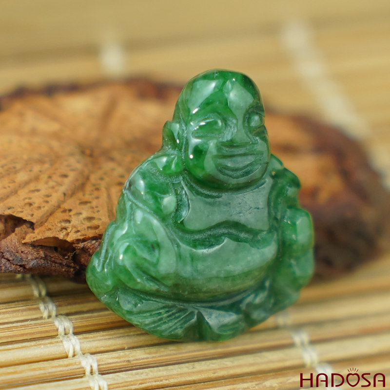 Mặt Di Lặc Cẩm Thạch xanh ngọc đậm 17x16mm