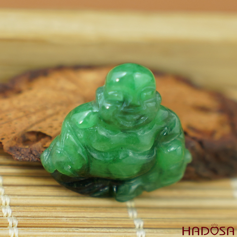 Mặt Di Lặc Cẩm Thạch xanh ngọc đậm 18x18mm