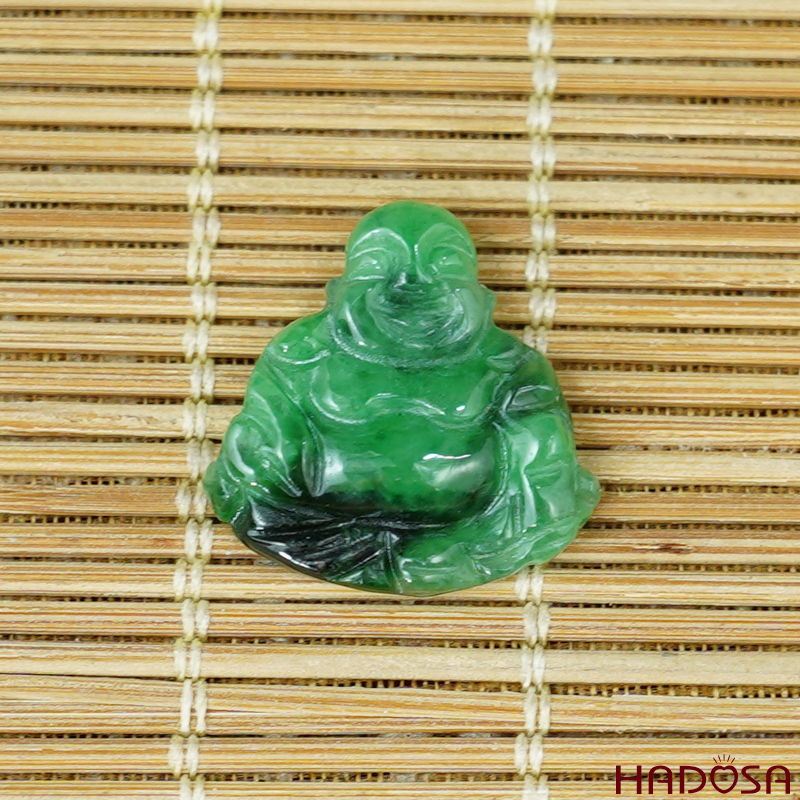 Mặt Di Lặc Cẩm Thạch xanh ngọc đậm 18x18mm