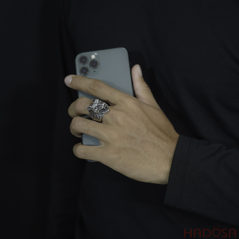 Nhẫn bạc Thái đầu sói