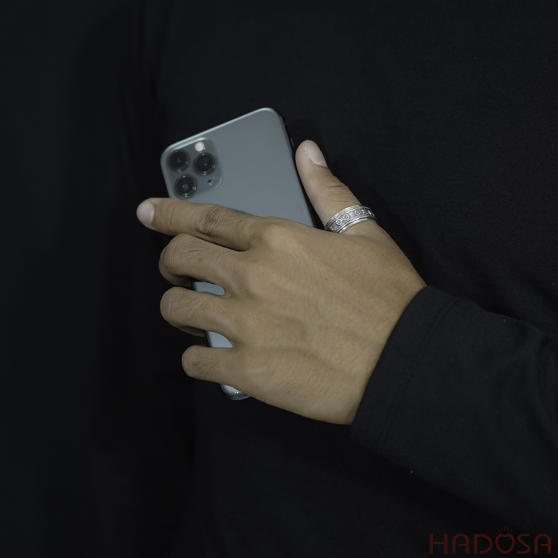 Nhẫn bạc Thái Om mani Padme hum xoay