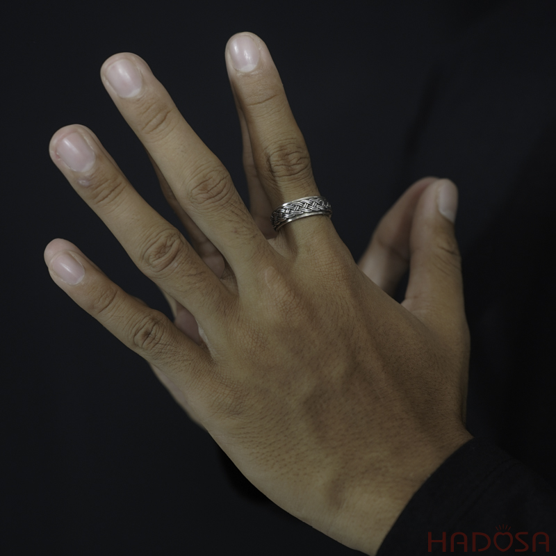 Nhẫn bạc Thái nam Bện Xoay 360