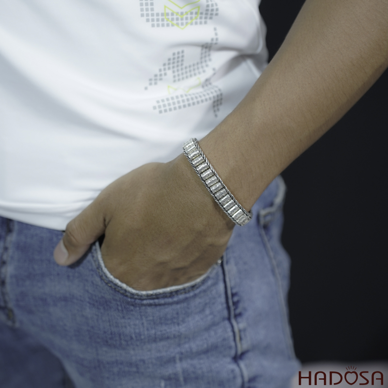 Vòng bạc tay nam Trụ Kinh Luân Xoay