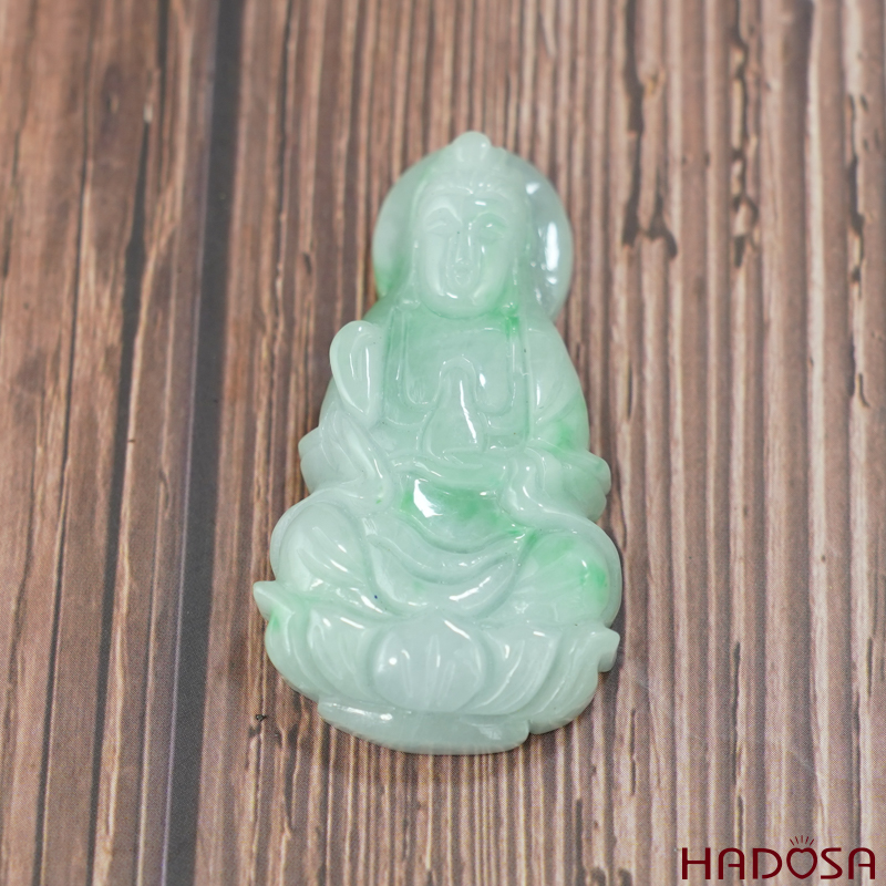 Mặt Quan Âm Cẩm Thạch trắng lý ngồi 55*30*9mm
