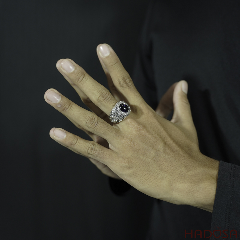 Nhẫn bạc Thái đá xanh bạch tuộc