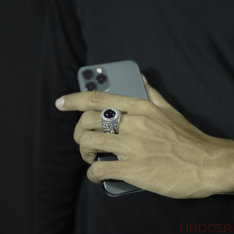 Nhẫn bạc Thái đá xanh bạch tuộc